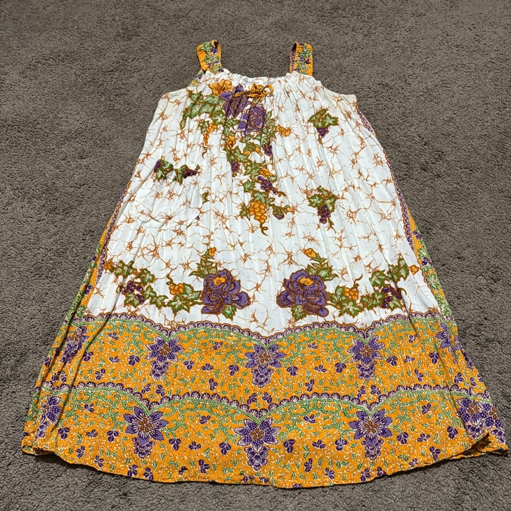 Batik Dress-Sz S/M-Cotton Blend Popover Style-Boho Chic Casual - Picture 12 of 15